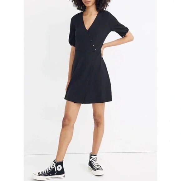 Black Madewell Cross Front Button Mini Dress, Size S, Style #AF247 - Picture 1 of 10